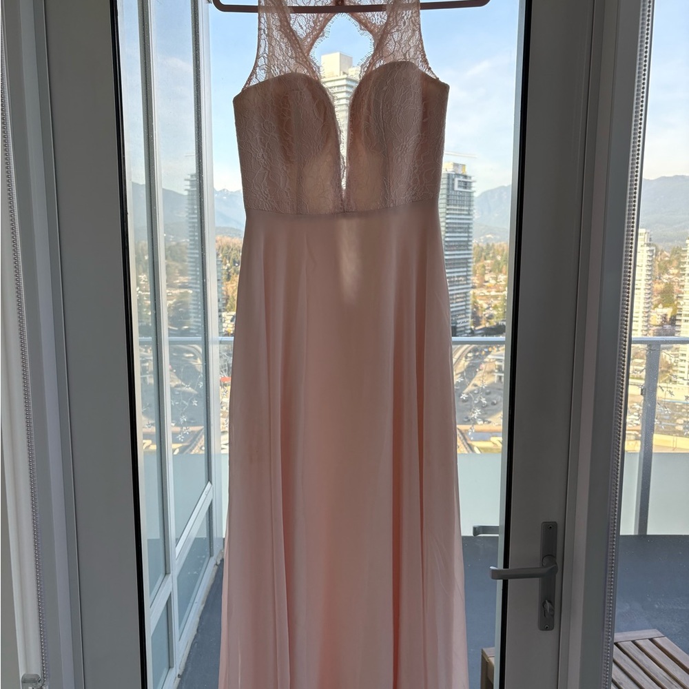 Azazie Blush Pink Backless Lace Dress